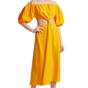 Farm Rio Off-The-Shoulder Knotted Cut-Out Midi-Dress Small